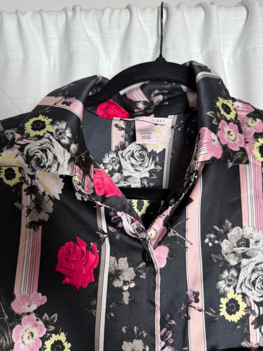 Victoria’s Secret Satin Floral Pajama Set Matching Lounge Set Black | Size S - Picture 9 of 17
